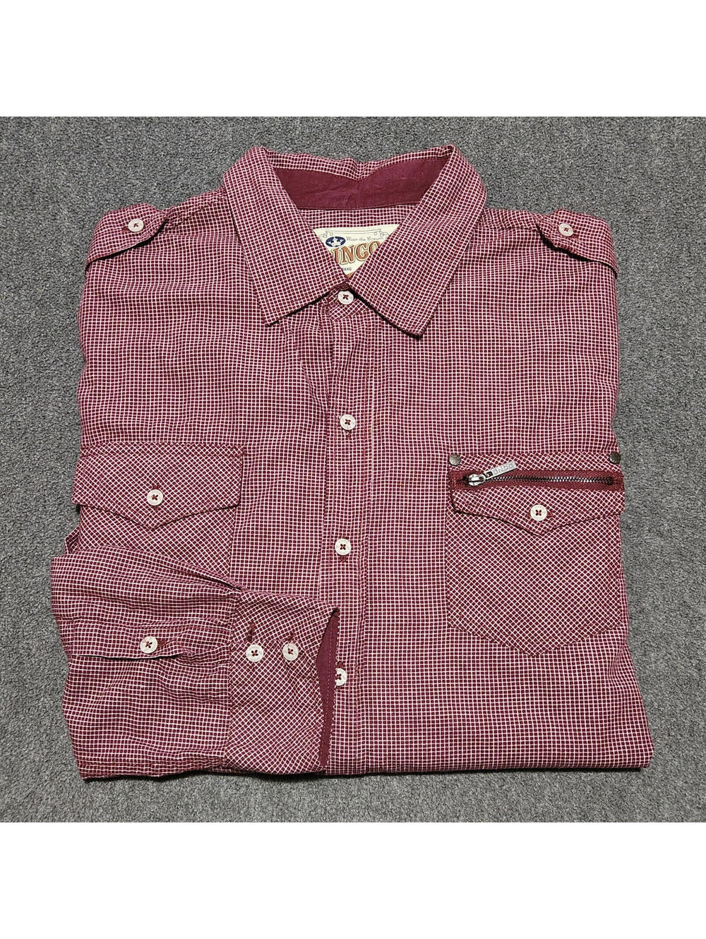 Vintage JNCO Men's XL Button Up Long Sleeve Shirt Maroon White Plaid 48" Chest